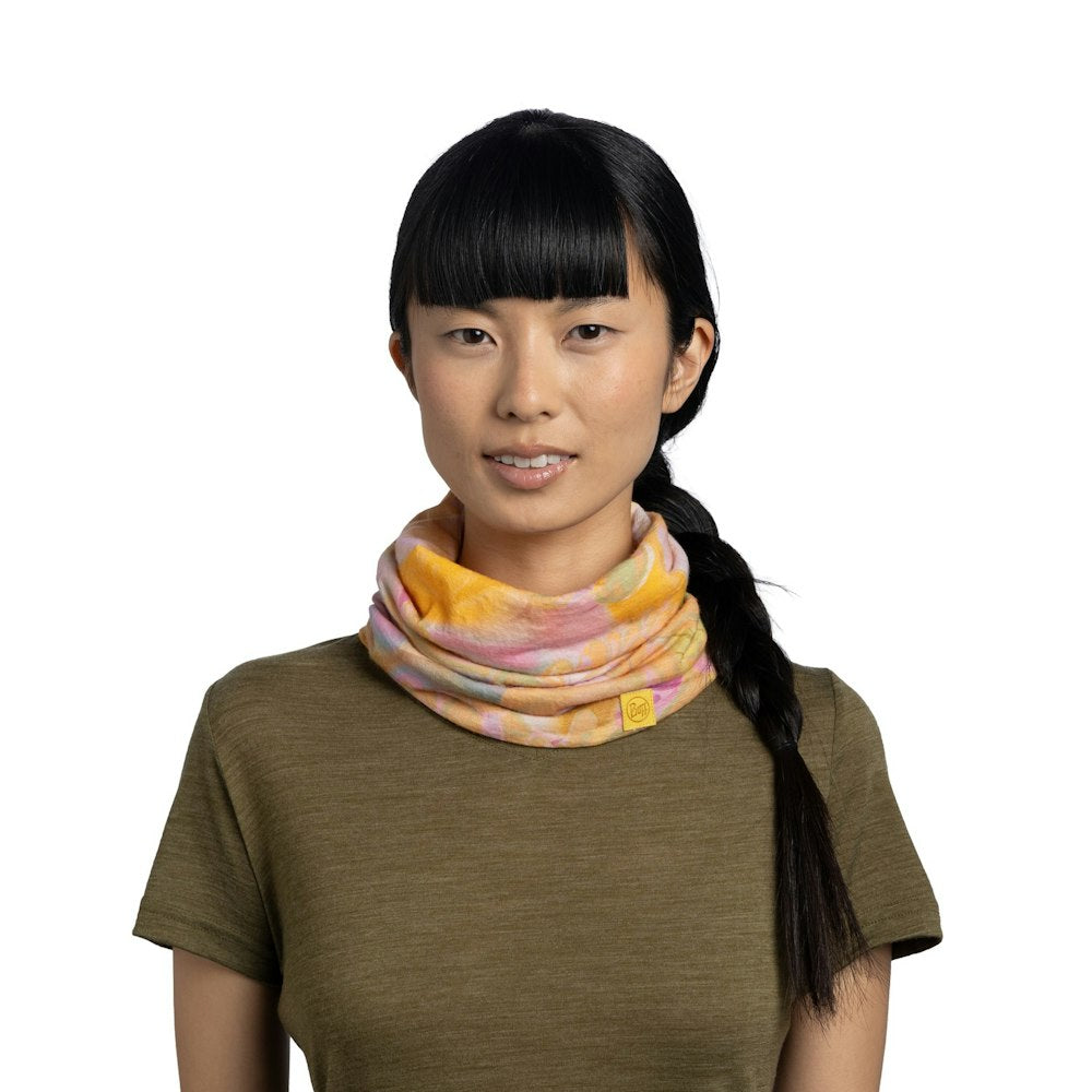 Buff Lightweight Merino Wool Neckwear - Esmerald Multi - Esmerald Multi, worn as neck gaiter