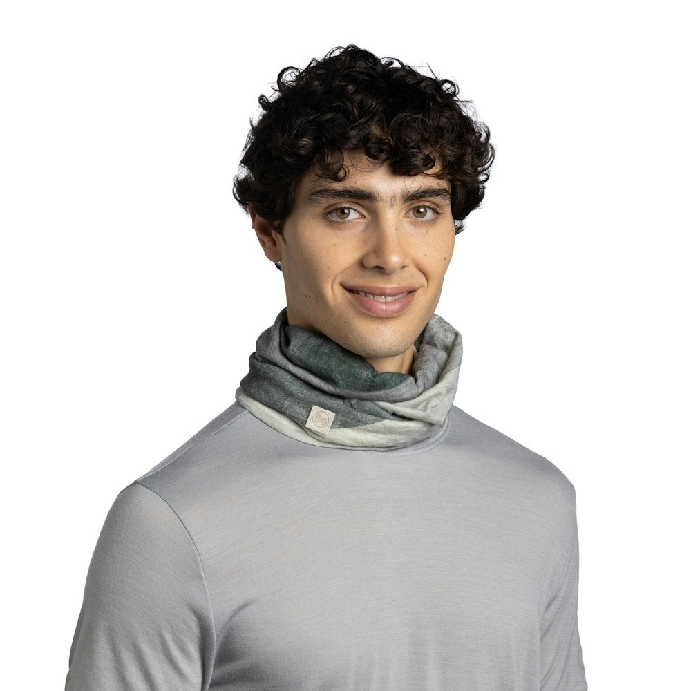 Buff Lightweight Merino Wool Neckwear - Aler Grey - Aler Grey, worn as neck gaiter
