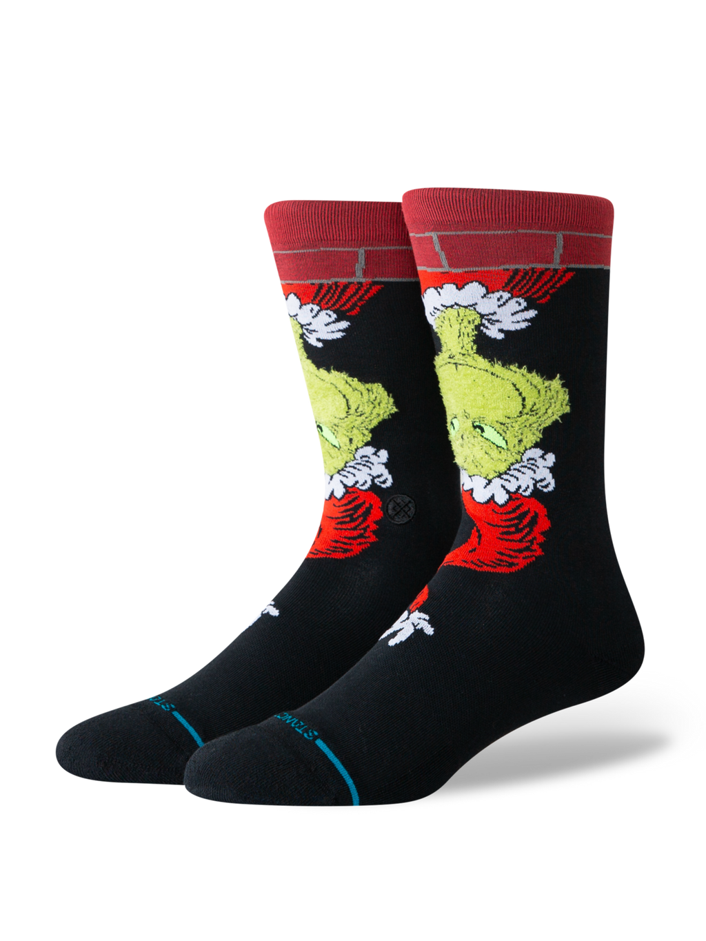 Stance The Grinch X Down The Chimney Crew Socks - BLACK, front view