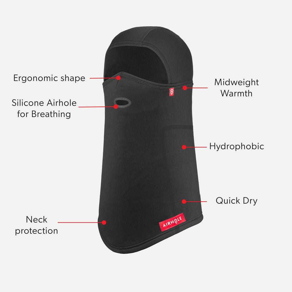 Airhole Balaclava Hinge Polar Fleece - Black, feature callouts