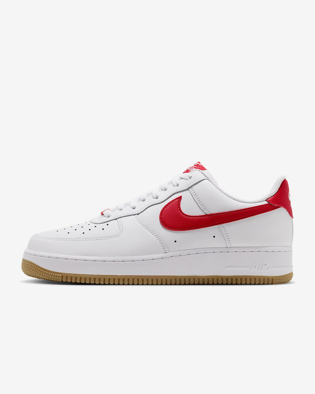 Nike Men's Air Force 1 '07 Shoes - White/Gum Light Brown/Challenge Red, side