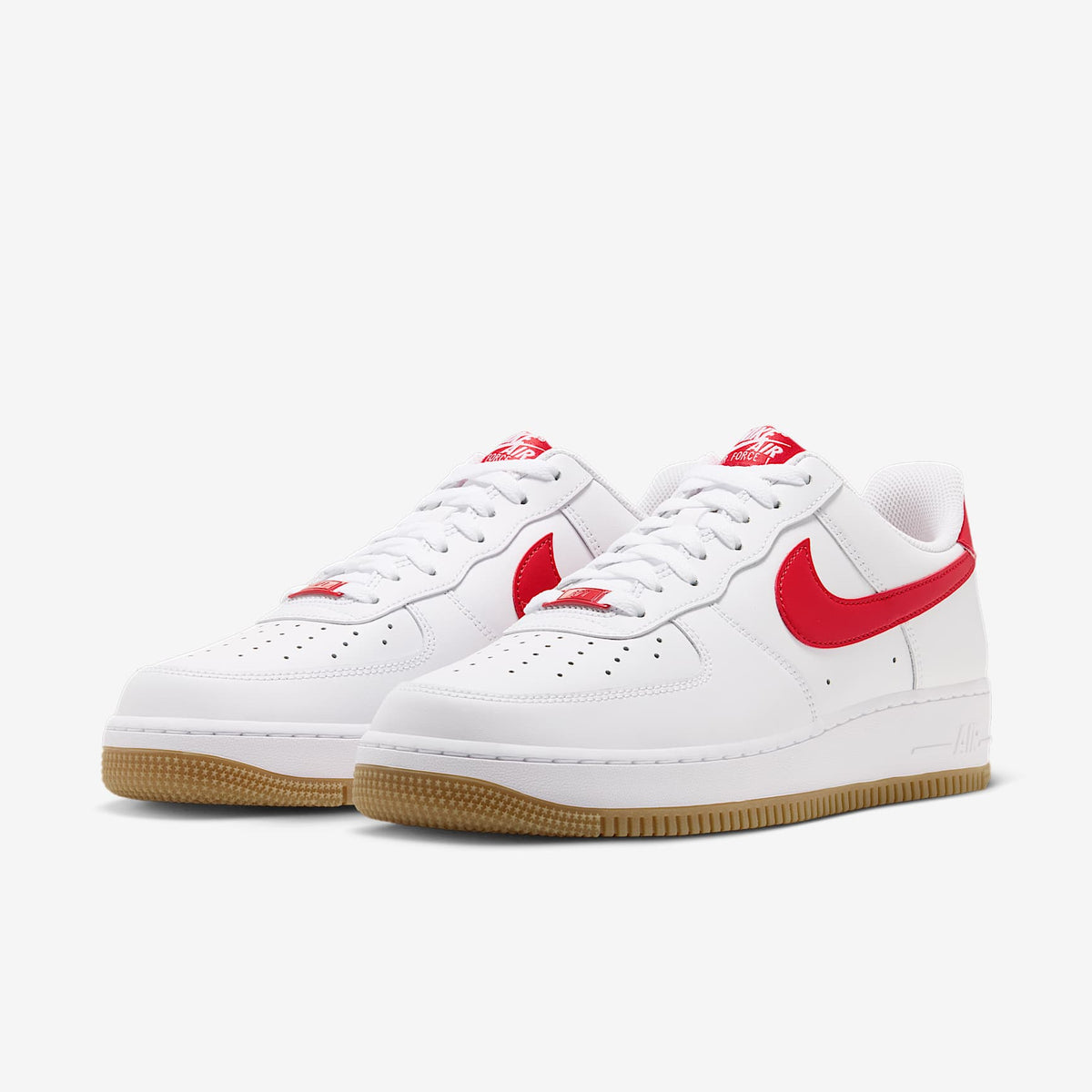 Nike Men's Air Force 1 '07 Shoes - White/Gum Light Brown/Challenge Red, front
