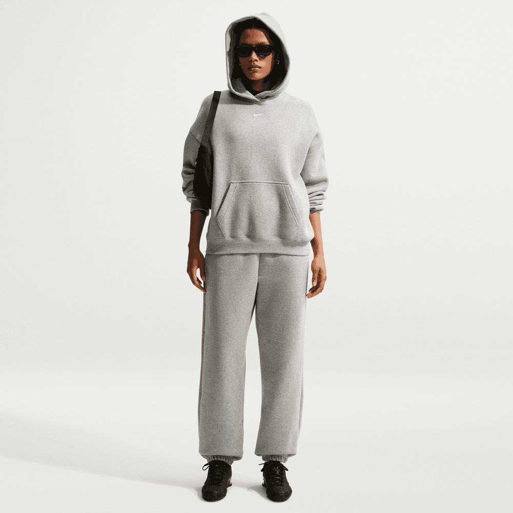 Nike Studio Fleece Medium Weight Women's High-Rise Oversized Cuffed Pants - Dark Grey Heather, front