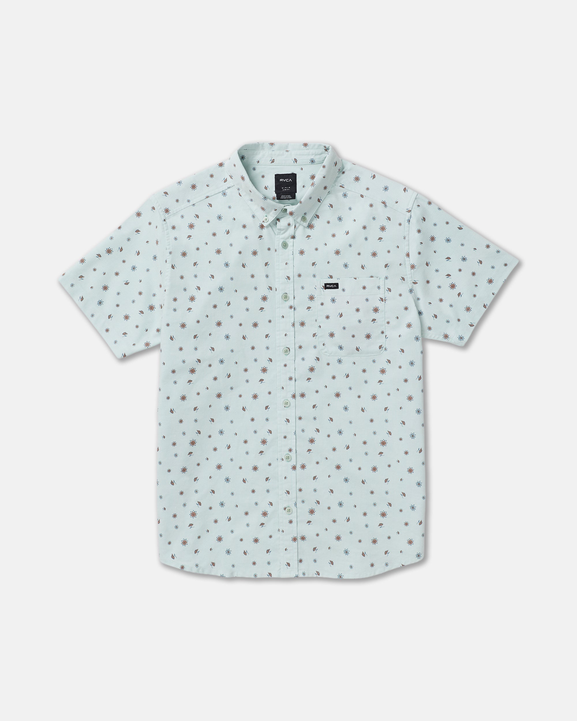 RVCA That'll Do Print Short Sleeve Shirt in Blue Haze — flat front