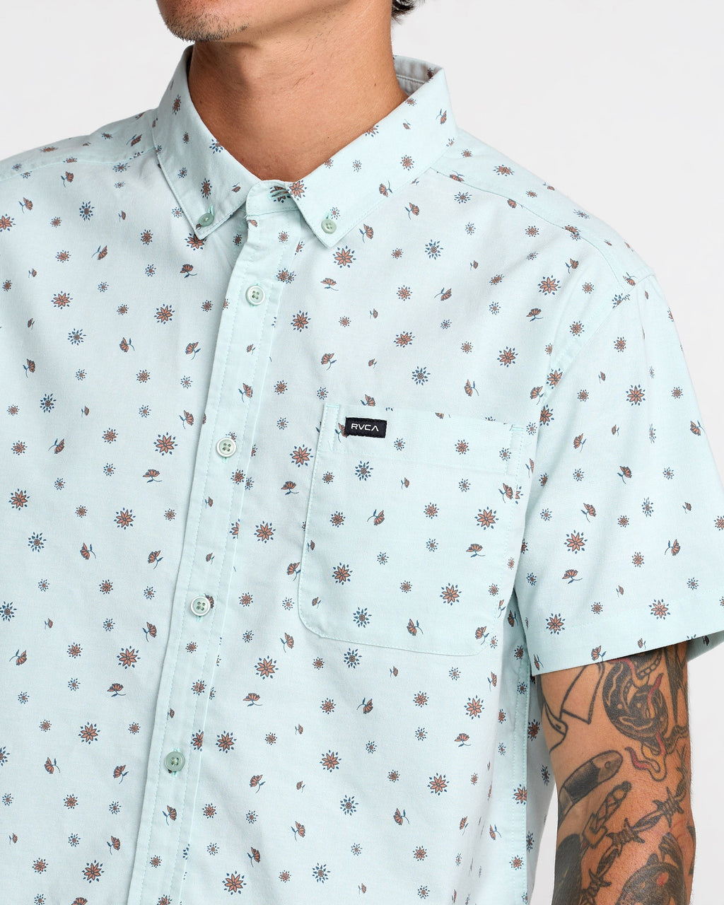 RVCA That'll Do Print Short Sleeve Shirt in Blue Haze — print detail