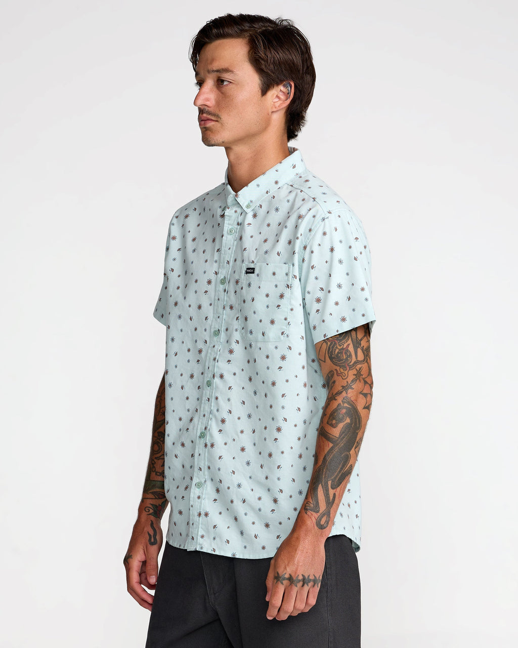 RVCA That'll Do Print Short Sleeve Shirt in Blue Haze — side