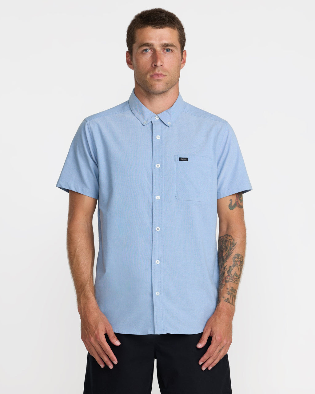 RVCA That'll Do Stretch Short Sleeve Shirt - Oxford Blue - front