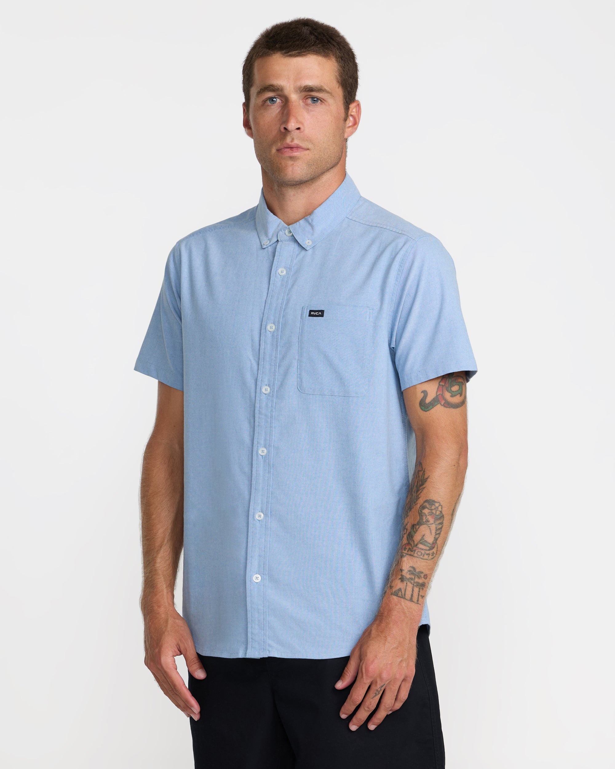 RVCA That'll Do Stretch Short Sleeve Shirt - Oxford Blue - side