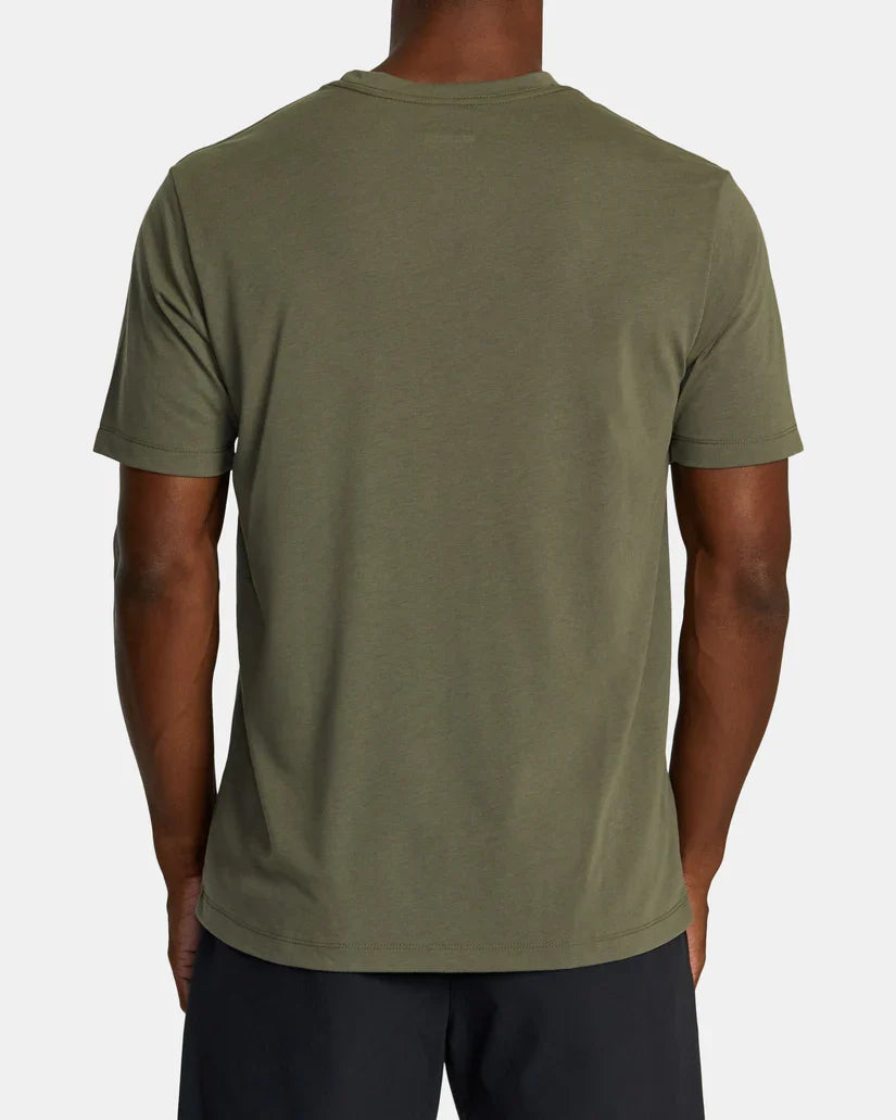 RVCA Old Arch Short Sleeve Tee in Olive - back on model
