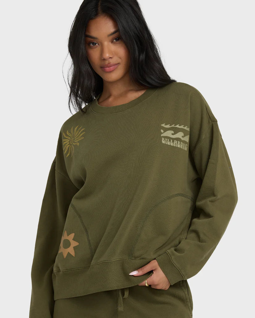 Billabong Women's Sightseer Wave Crewneck Sweatshirt