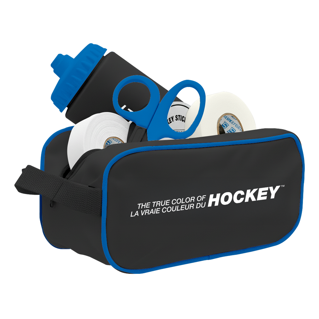 Blue Sports Hockey Accessory Kit - bag with tape, wax, scissors and water bottle