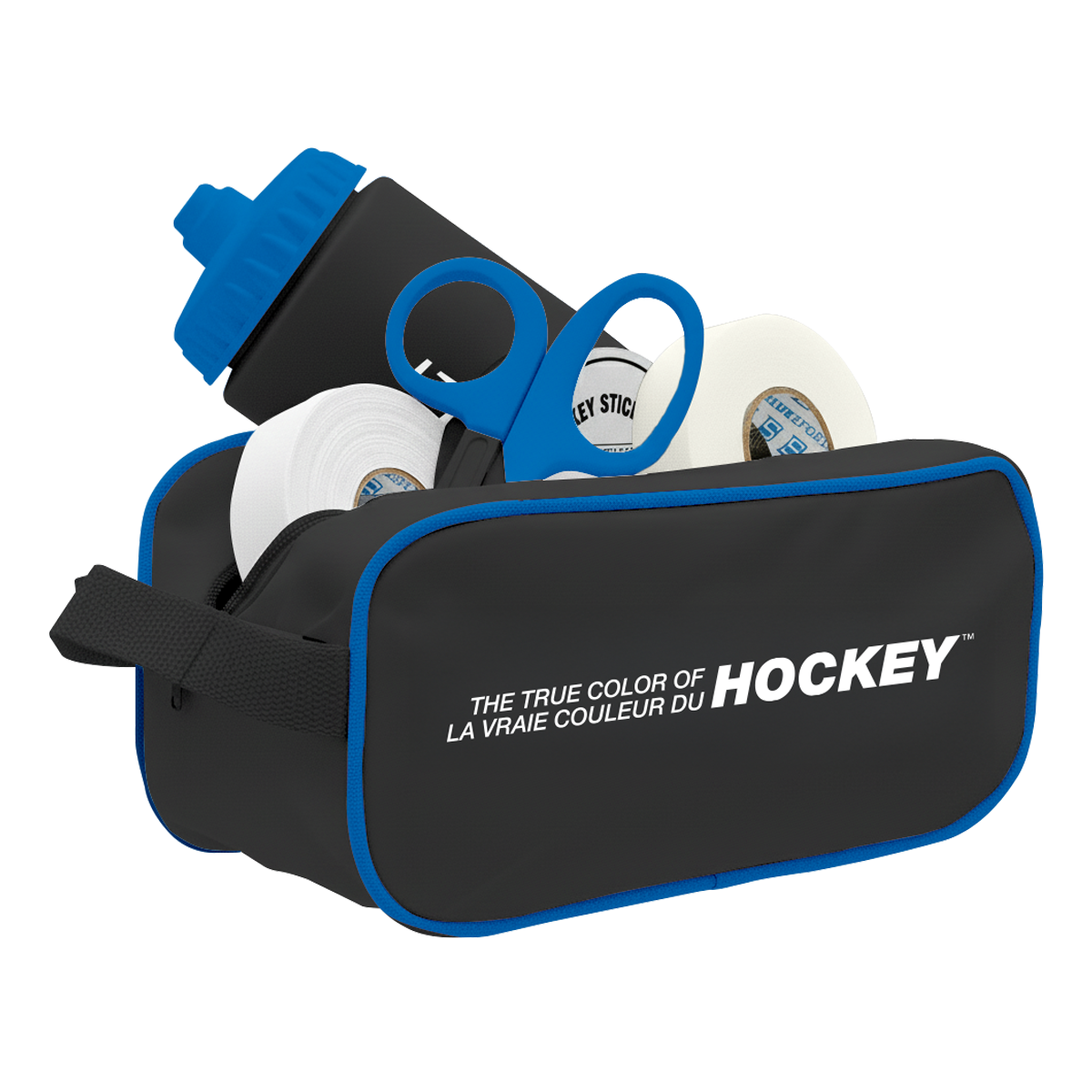 Blue Sports Hockey Accessory Kit - bag with tape, wax, scissors and water bottle
