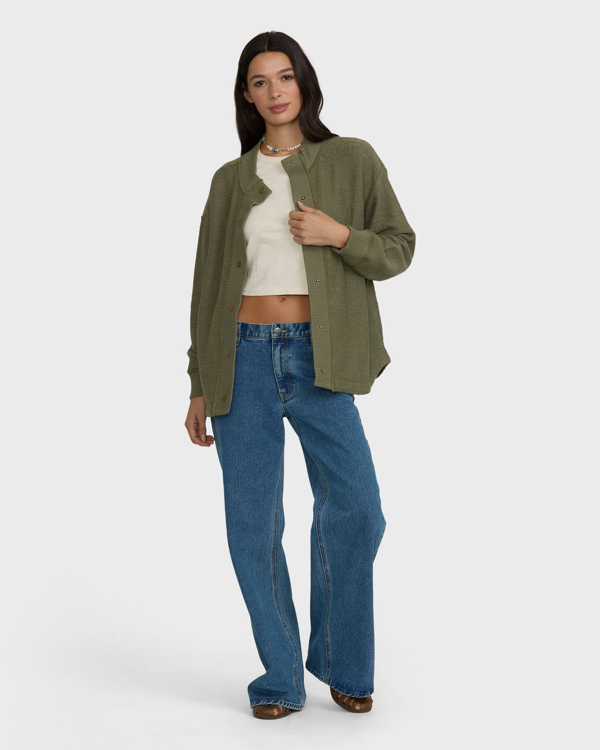 Billabong Women's Fire Side Fleece Shacket - Canteen, full body