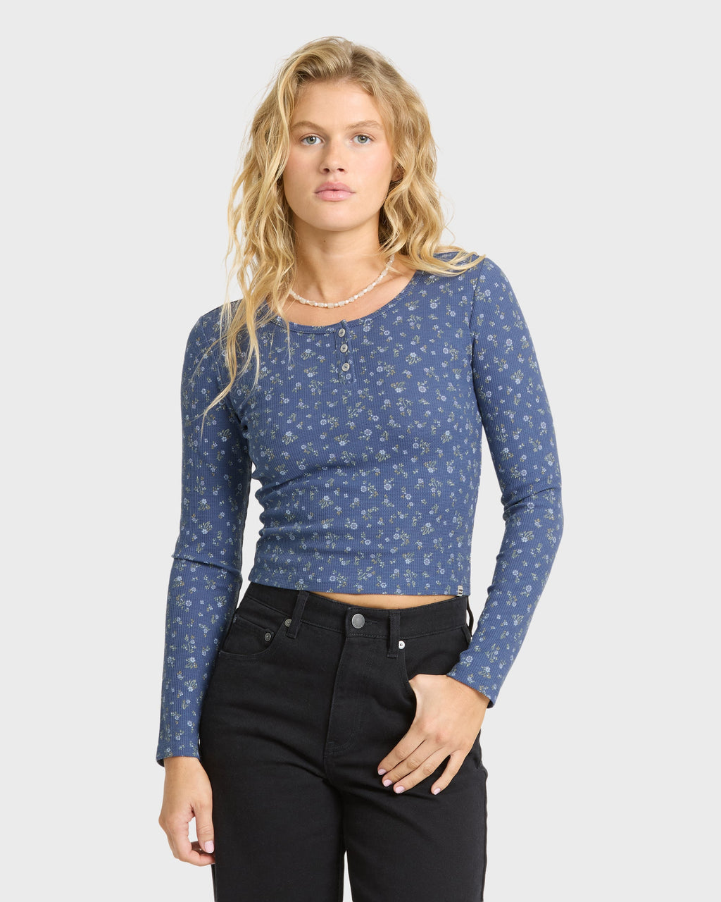 Billabong Women's Jamie Long Sleeve Knit Top - Classic Navy, front