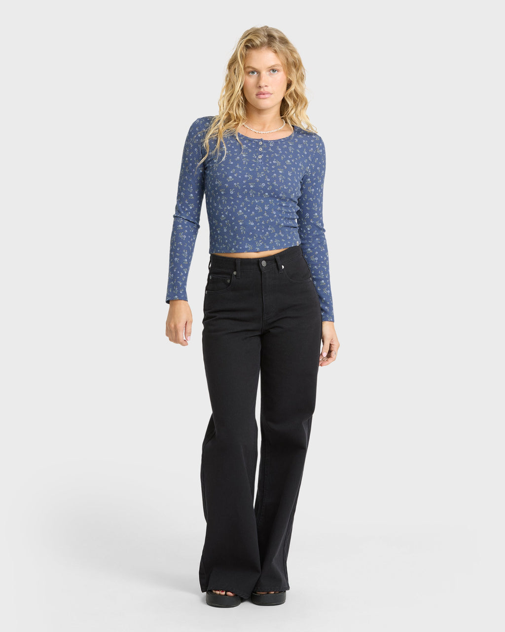 Billabong Women's Jamie Long Sleeve Knit Top - Classic Navy, full body