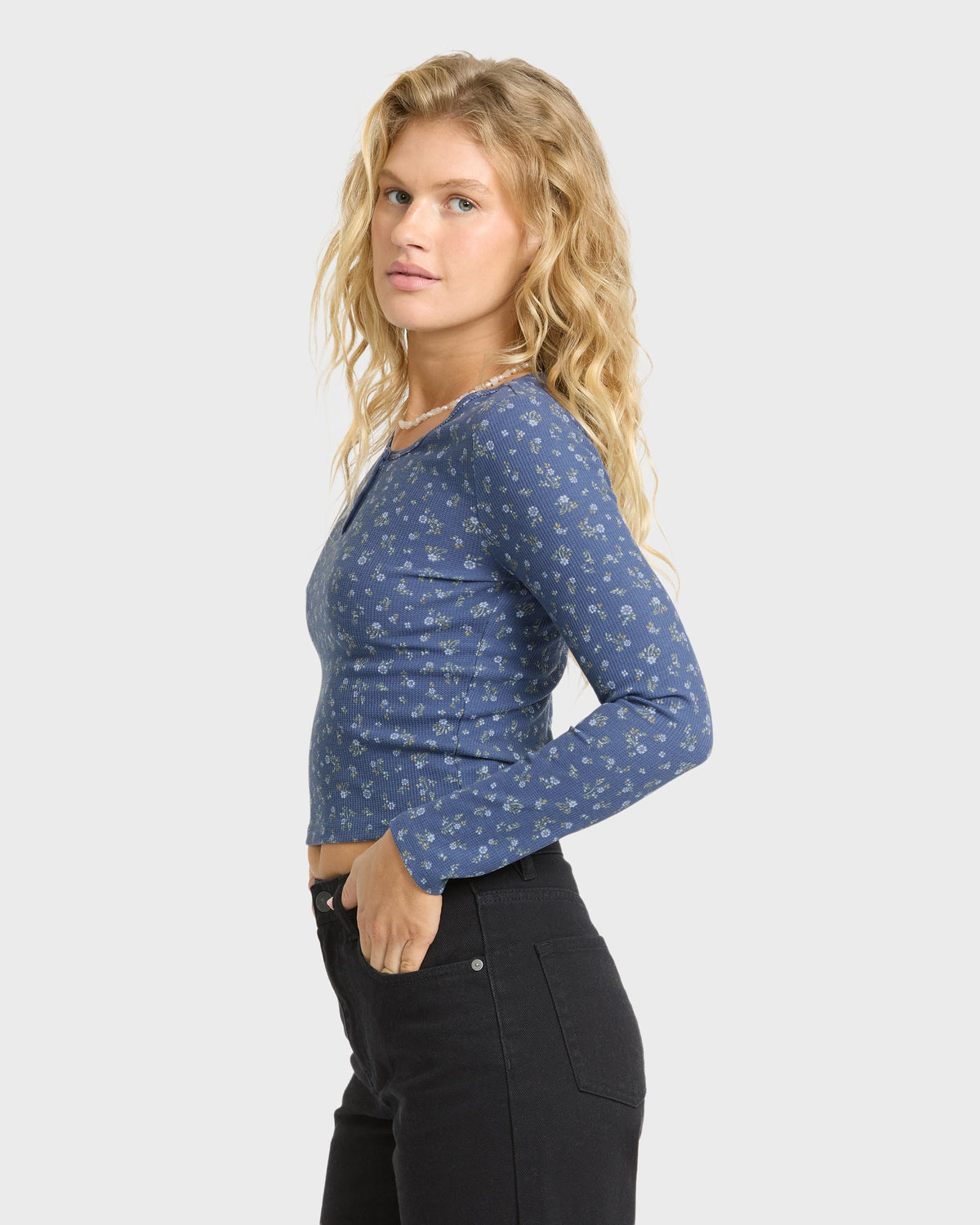 Billabong Women's Jamie Long Sleeve Knit Top - Classic Navy, side
