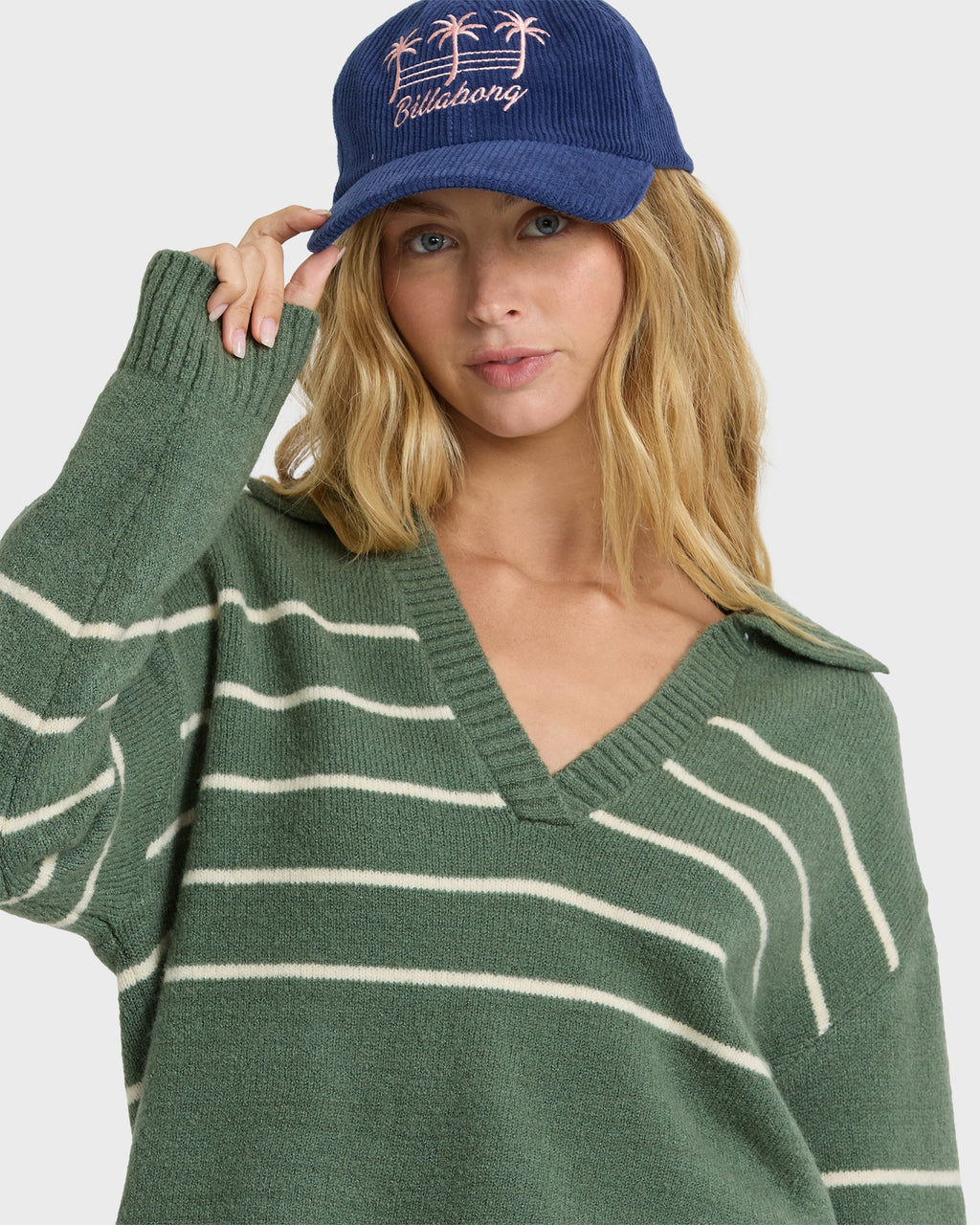 Billabong Women's Bennie V-Neck Sweater - Rainforest, detail