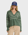 Billabong Women's Bennie V-Neck Sweater - Rainforest, front