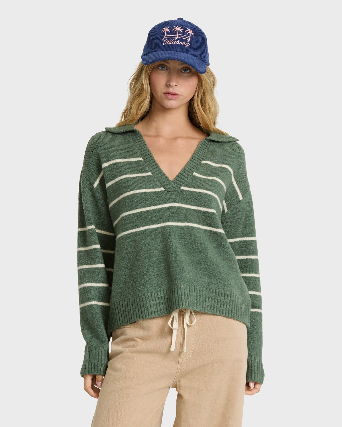 Billabong Women's Bennie V-Neck Sweater - Rainforest, front