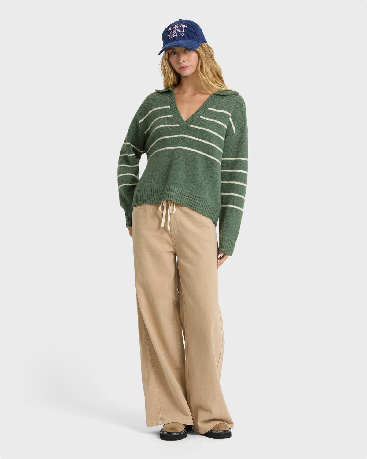 Billabong Women's Bennie V-Neck Sweater - Rainforest, full body