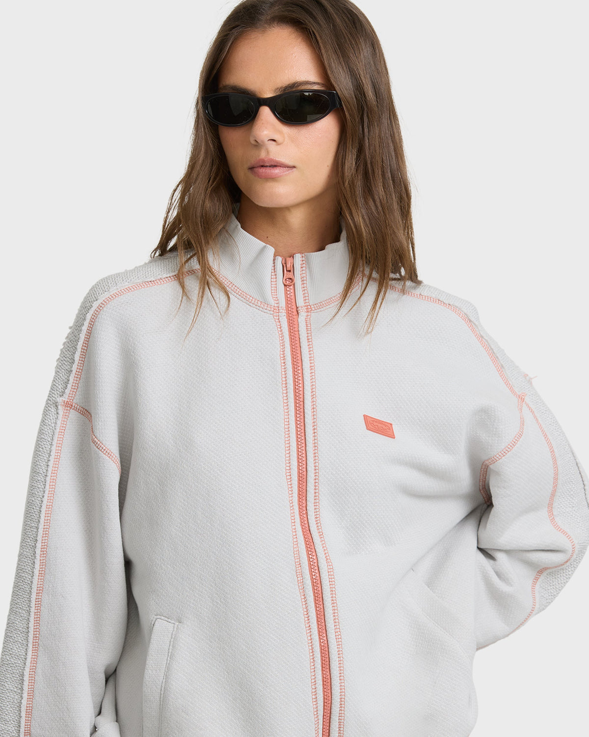 Billabong Women's Trail Side Fleece Bomber Jacket - Lite Grey, detail