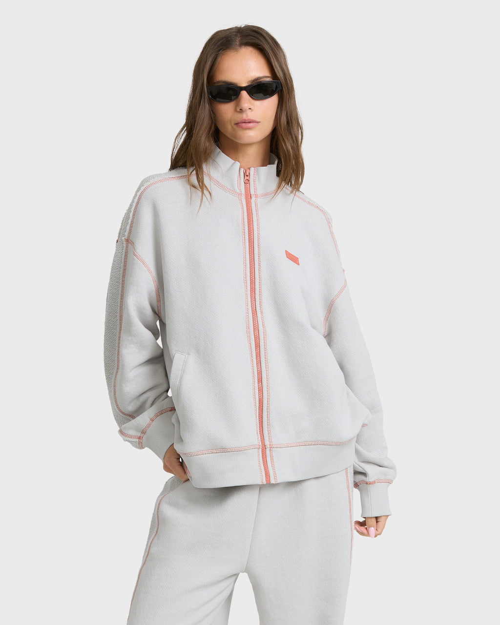 Billabong Women's Trail Side Fleece Bomber Jacket - Lite Grey, front