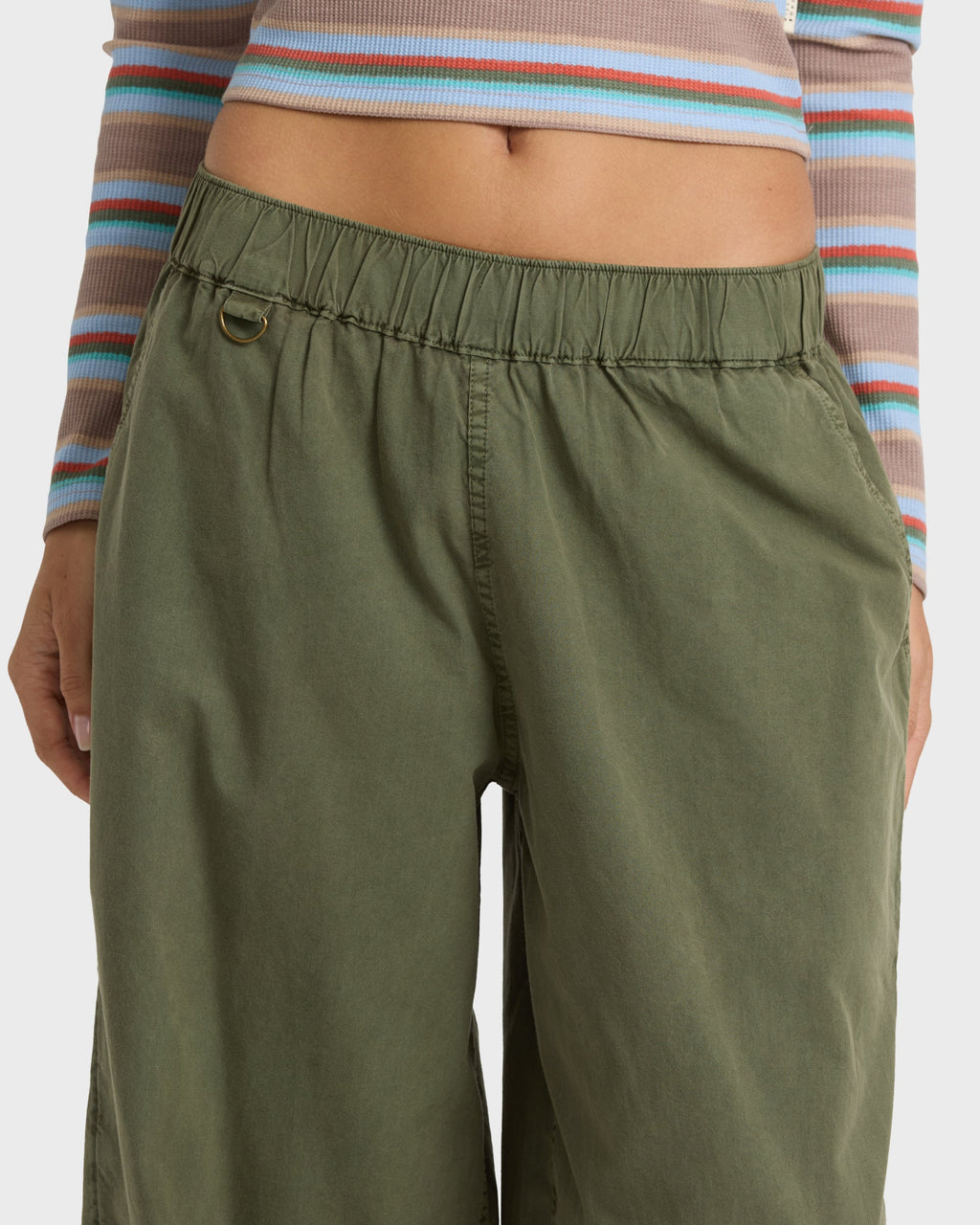 Billabong Women's On The Trail Woven Pants - Canteen, waistband detail