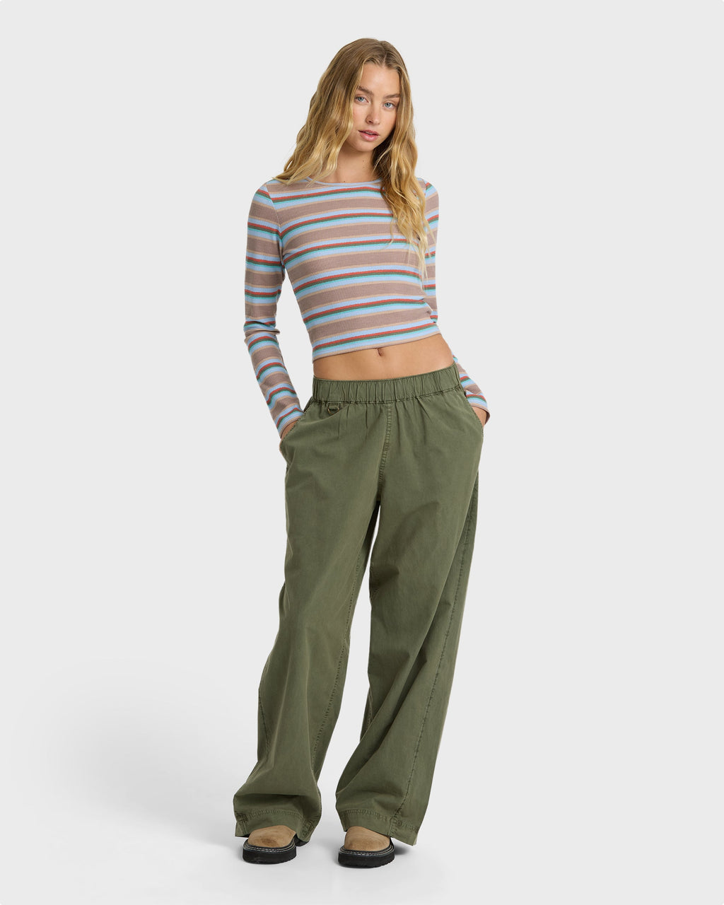 Billabong Women's On The Trail Woven Pants - Canteen, full body