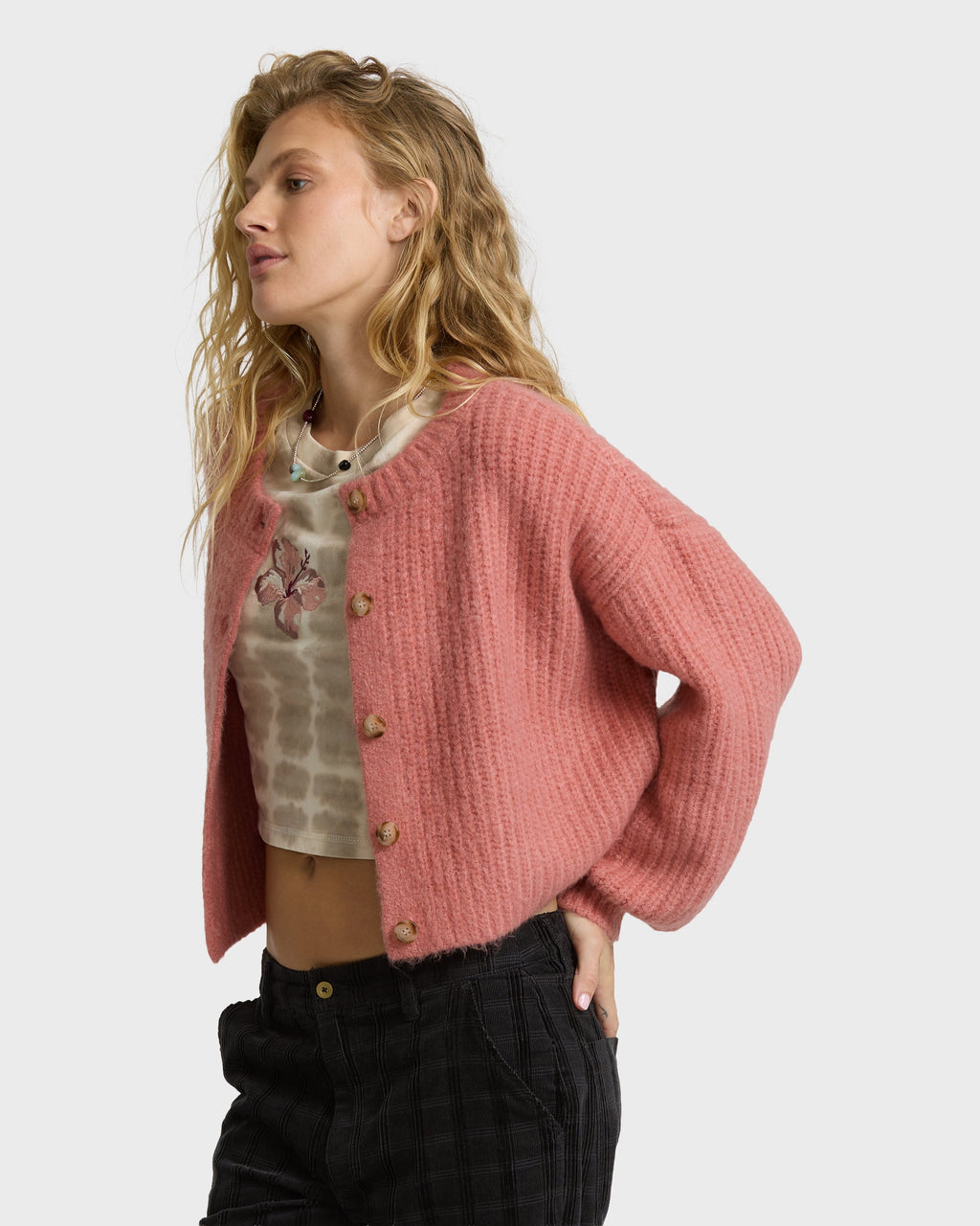 Billabong Women's Holidazed Sunset Cardigan - Vintage Pink, side