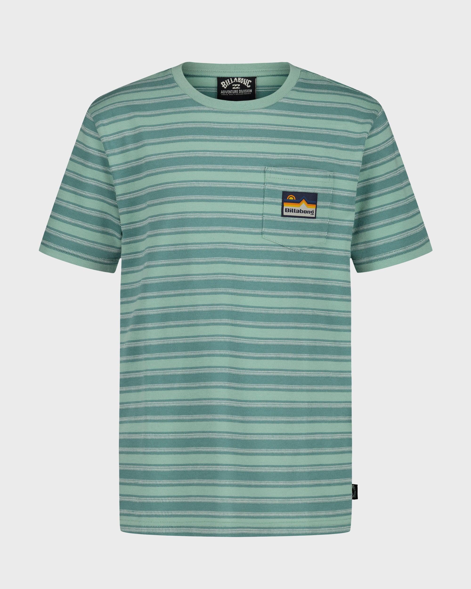 Billabong Boys' Miles Stripe Pocket Short Sleeve Tee, Green Ash, front