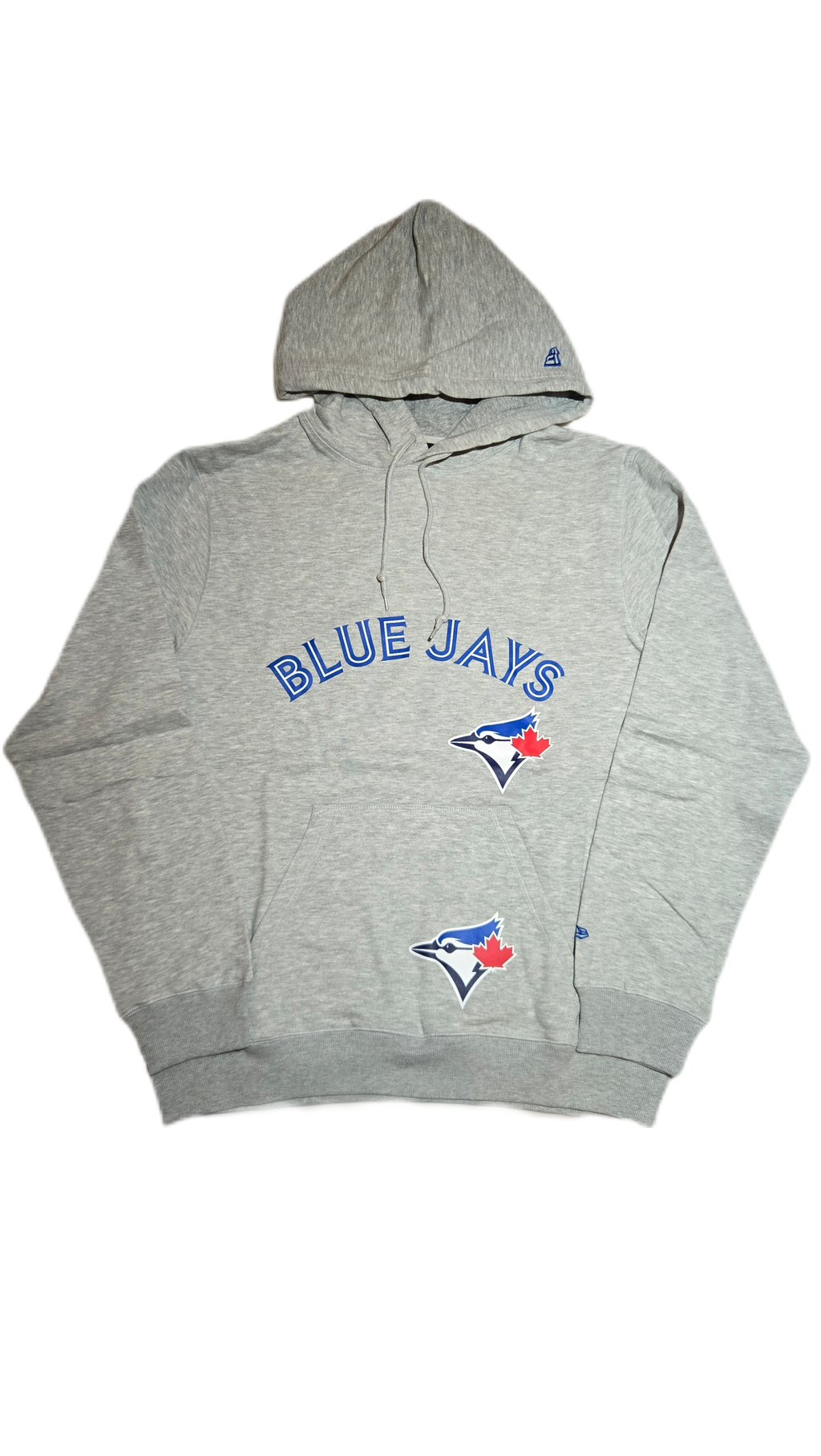 New Era Toronto Blue Jays wordmark and logo grey pullover hoodie front