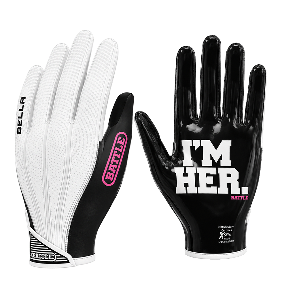 "I'm Her" Youth Bella Receiver Football Gloves - WHITE/BLACK