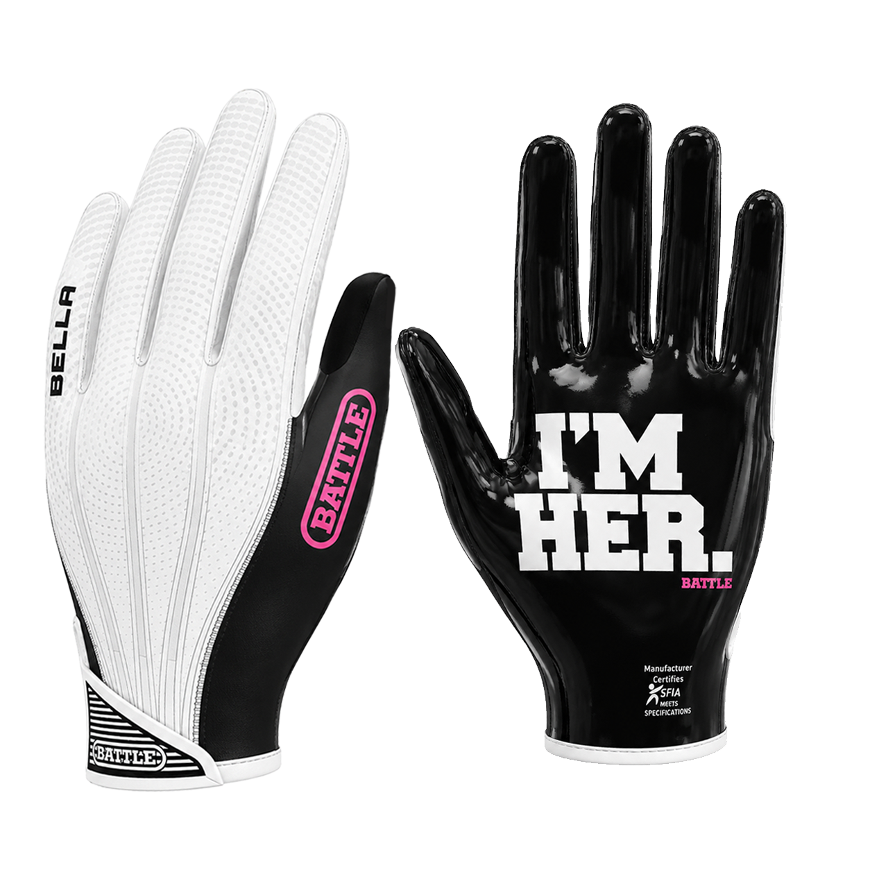 "I'm Her" Youth Bella Receiver Football Gloves - WHITE/BLACK