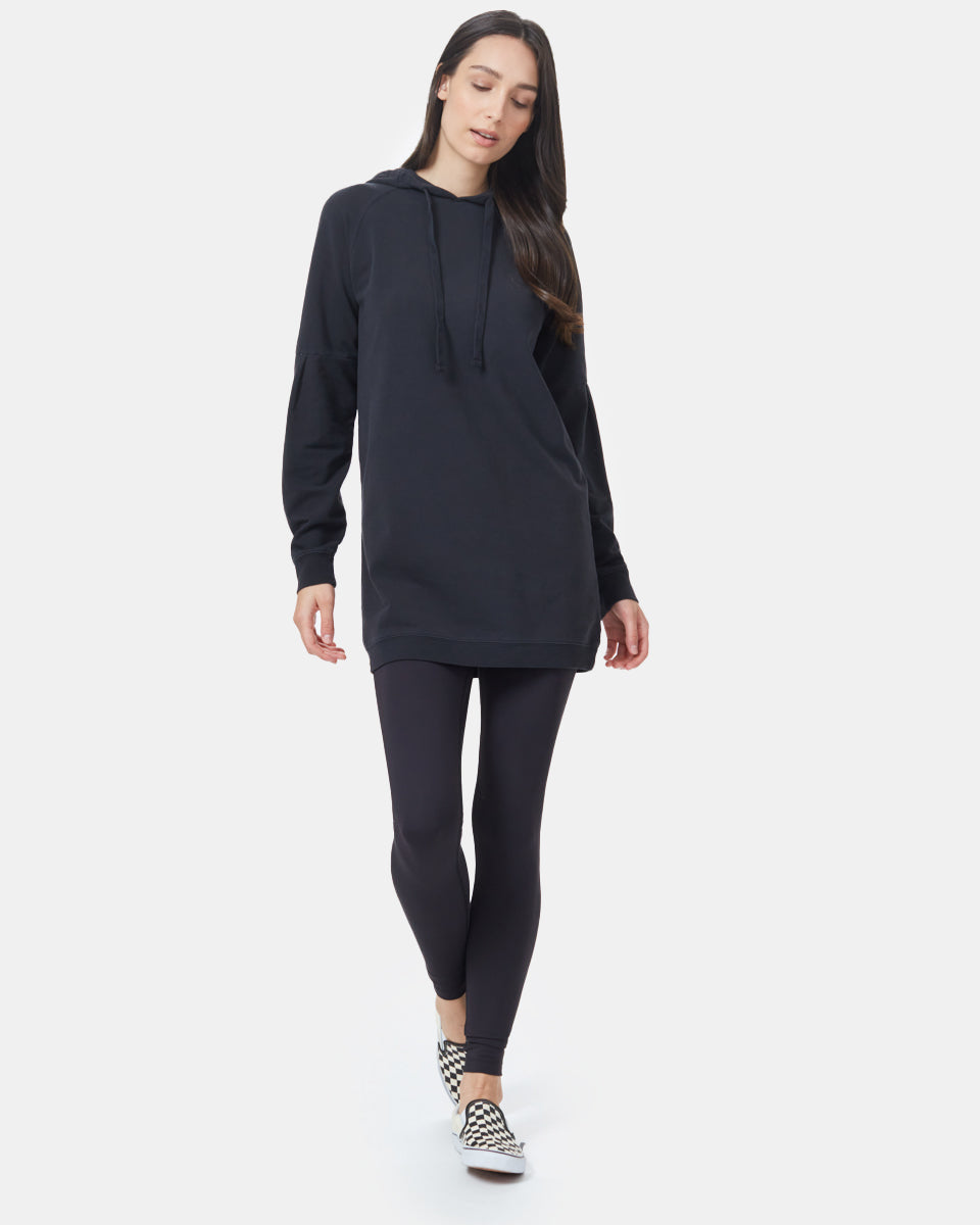 Tentree Oversized French Terry Hoodie Dress Meteorite Black - walking