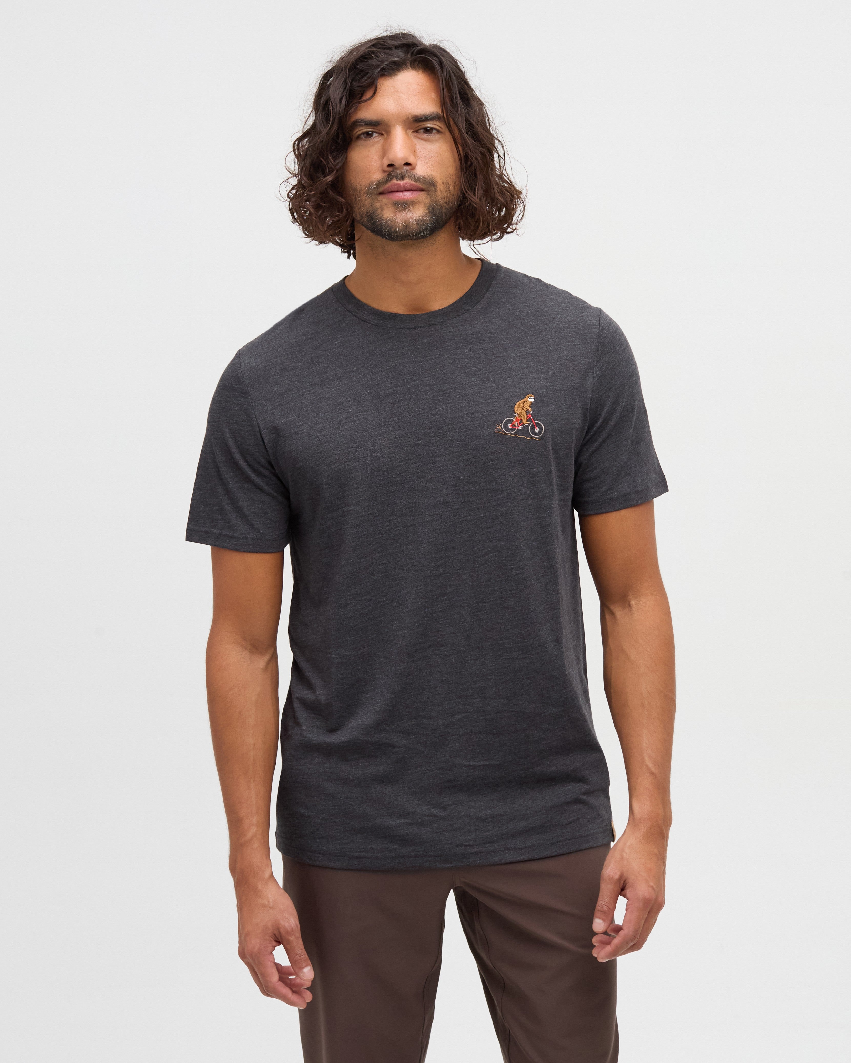 Tentree Sasquatch T-Shirt Meteorite Black Heather Mountain Bike - front