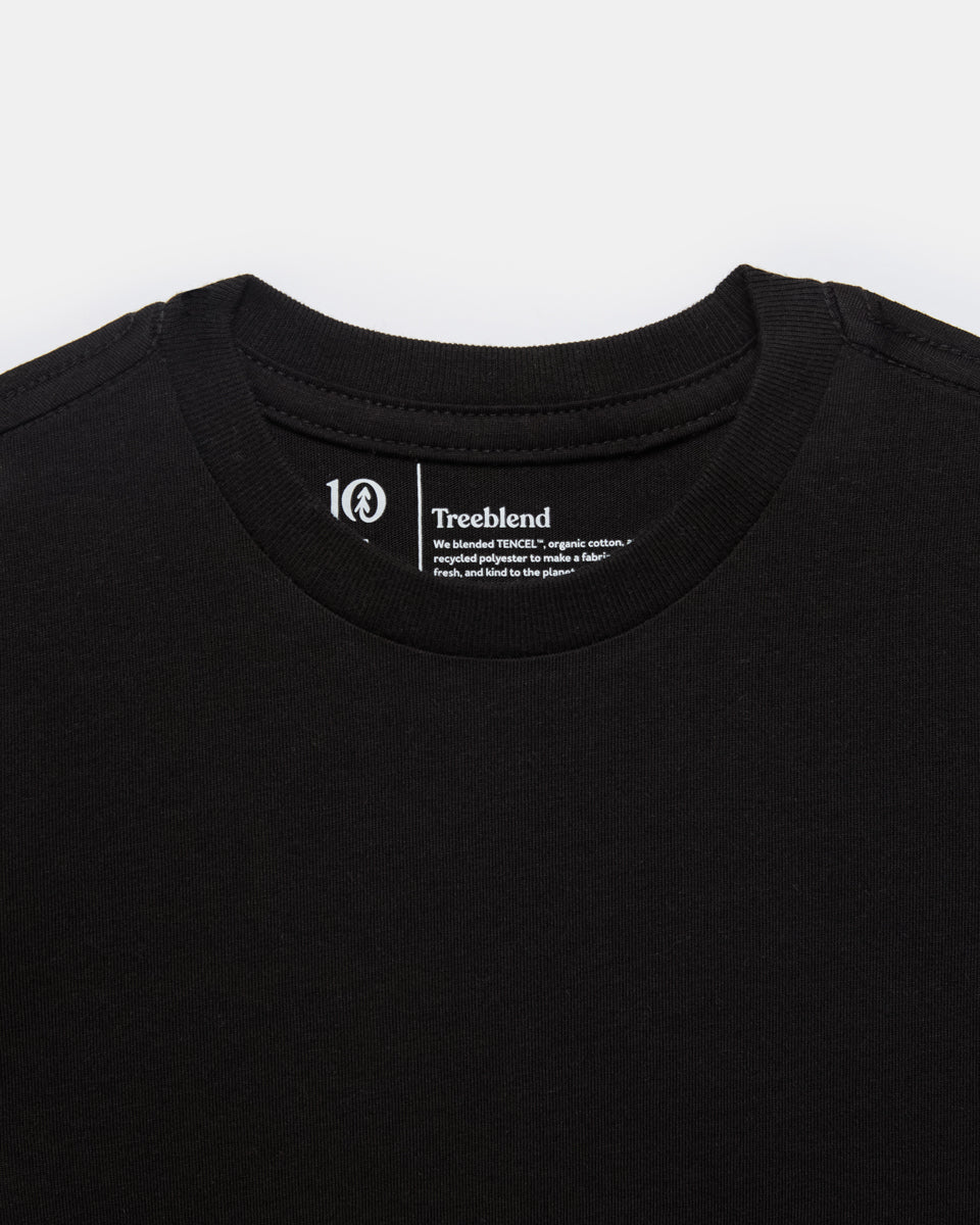 Tentree Kids Treeblend Crew T-Shirt - Black, neck label detail