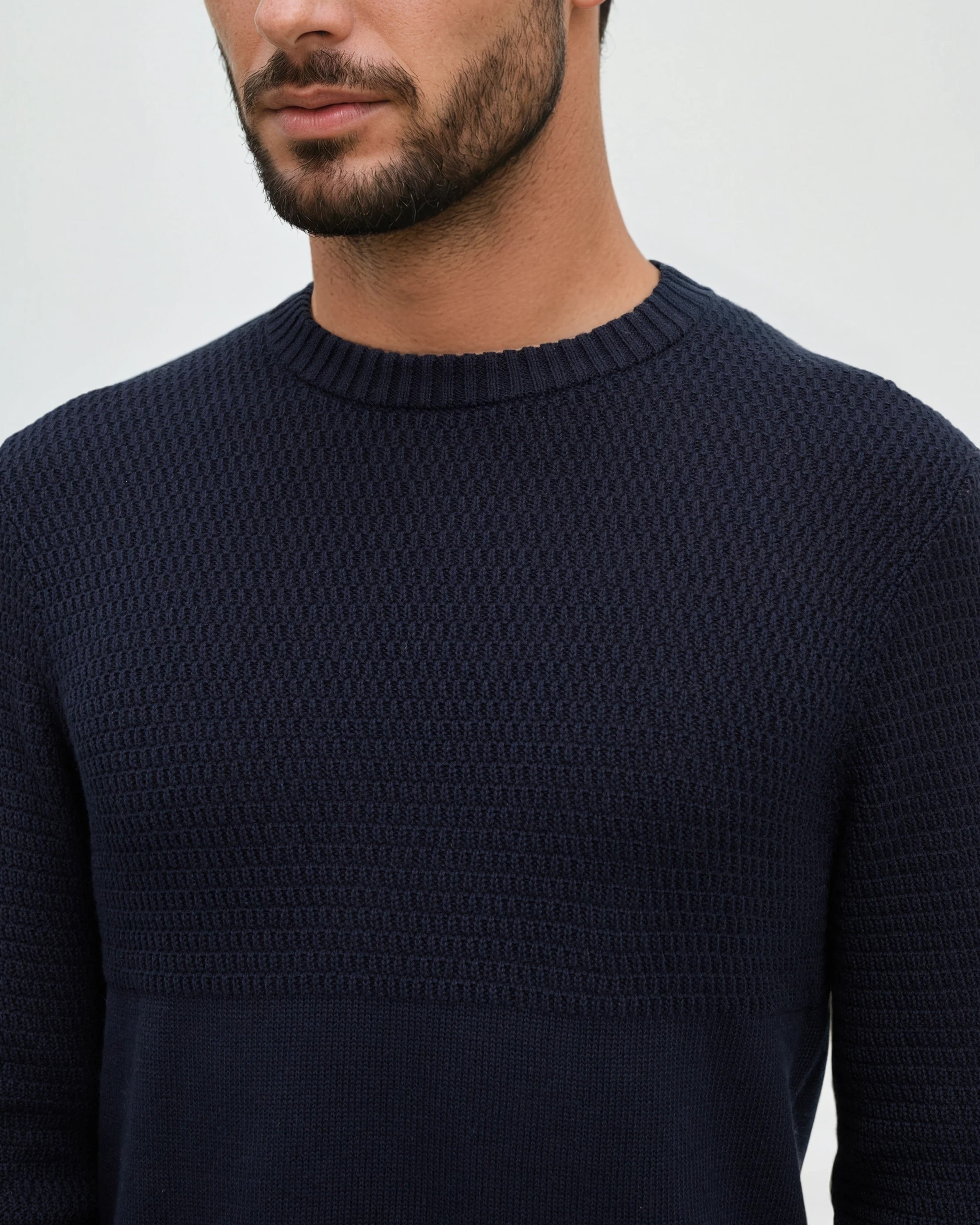 Tentree Lincoln Sweater Midnight Blue - front detail