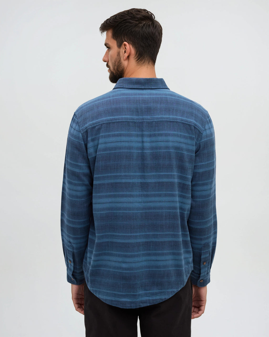 Tentree Stretch Forest Shirt Blue Horizon Canyon Stripe - front
