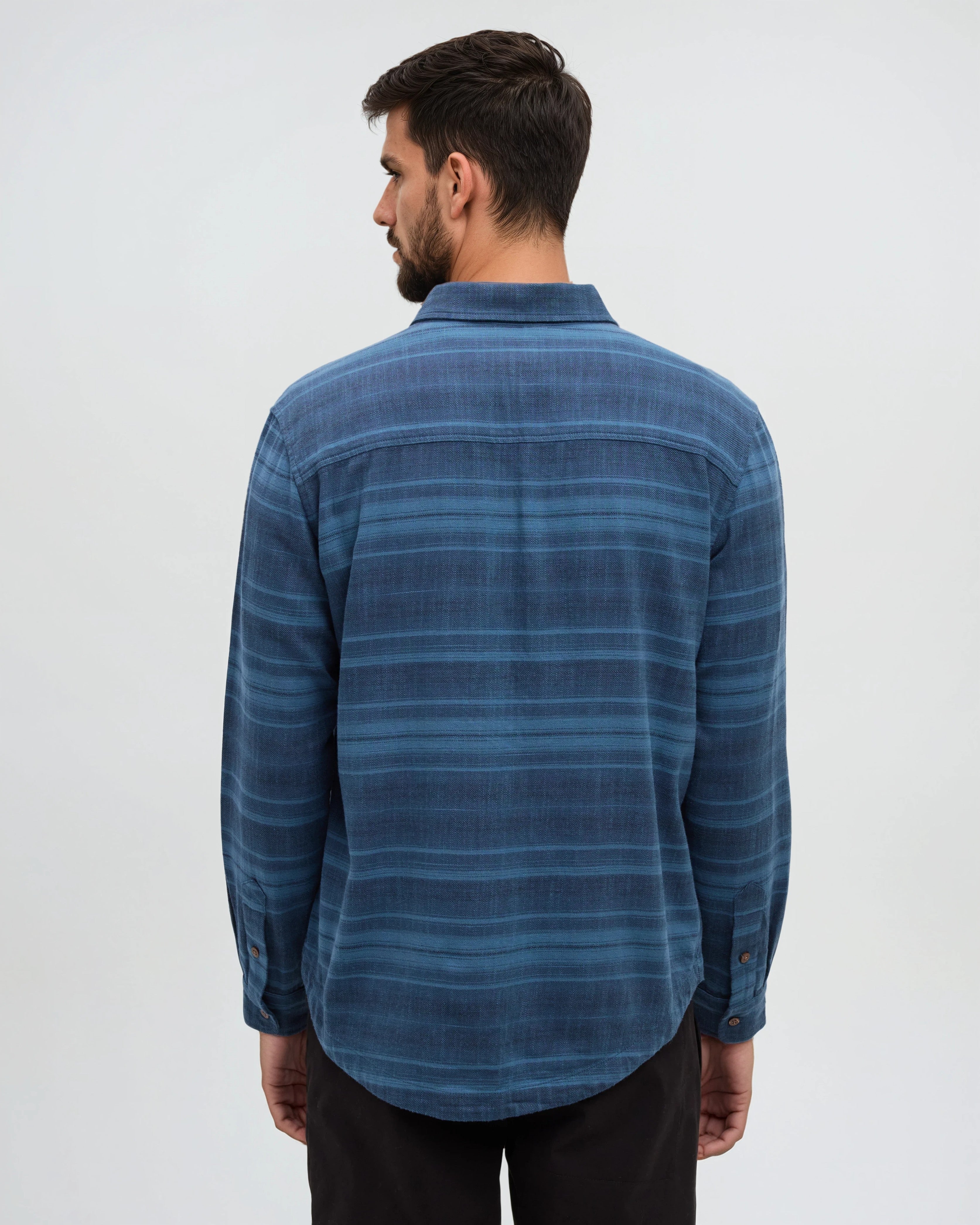 Tentree Stretch Forest Shirt Blue Horizon Canyon Stripe - front