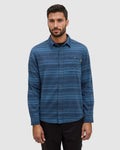 Tentree Stretch Forest Shirt Blue Horizon Canyon Stripe - on model