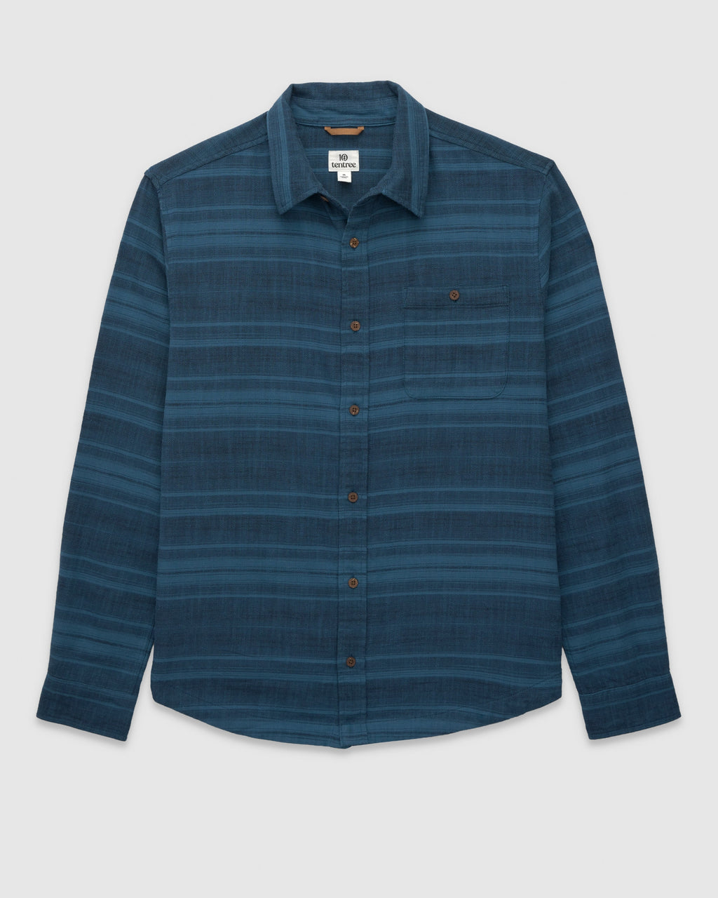 Tentree Stretch Forest Shirt Blue Horizon Canyon Stripe - flat