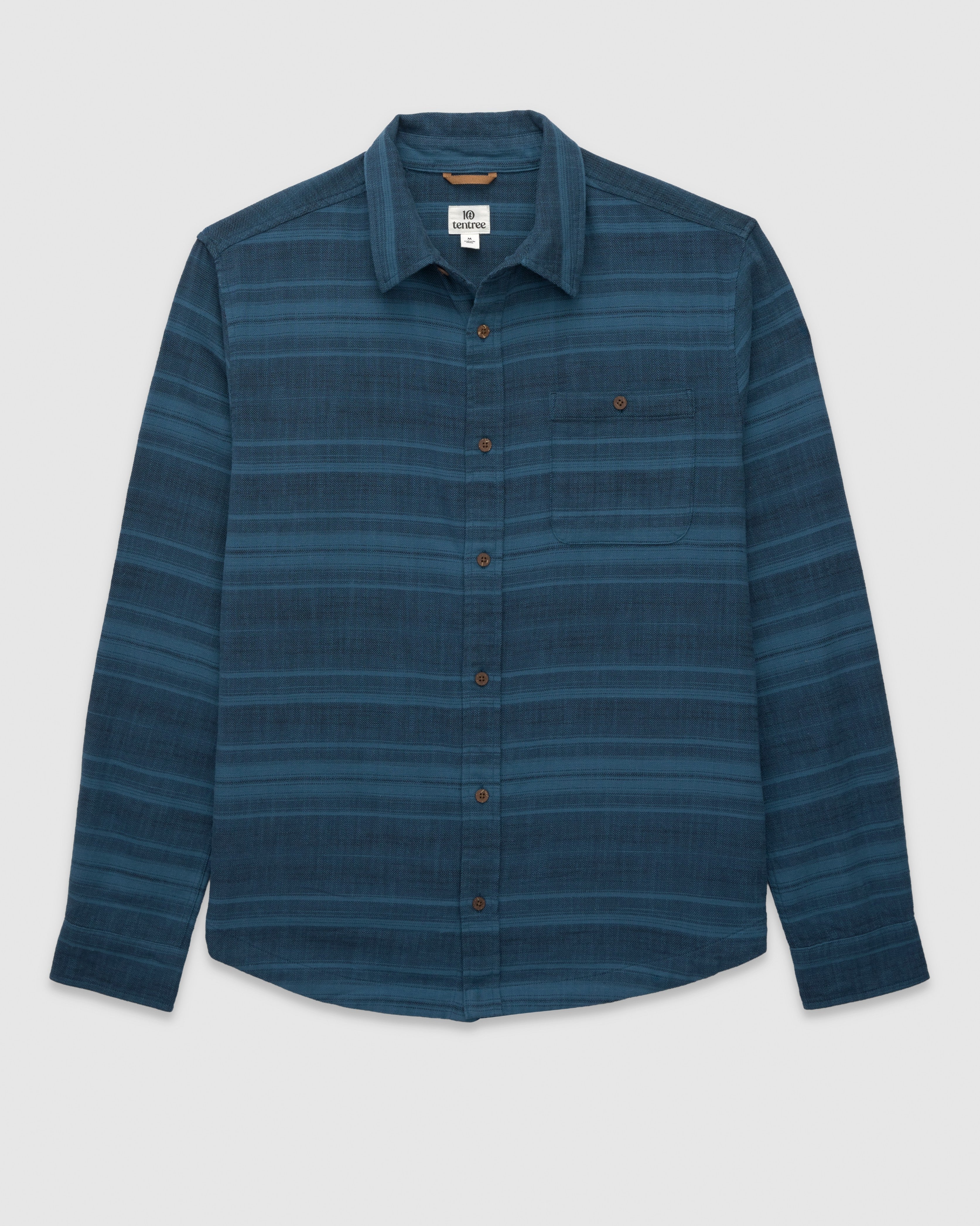 Tentree Stretch Forest Shirt Blue Horizon Canyon Stripe - flat