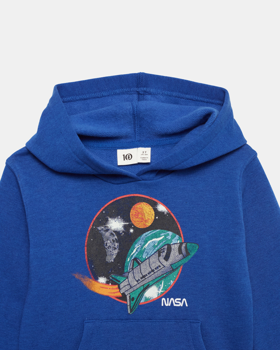 Tentree Kids Earth Hoodie - Blue, chest graphic detail