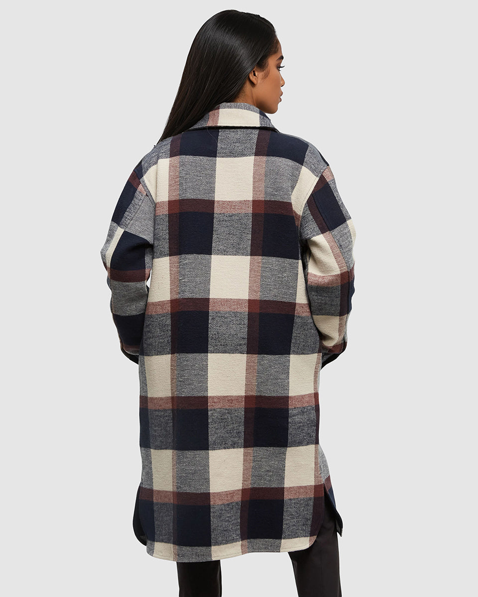Tentree Women's Livingston Jacket - Midnight Blue Cabin Plaid, back