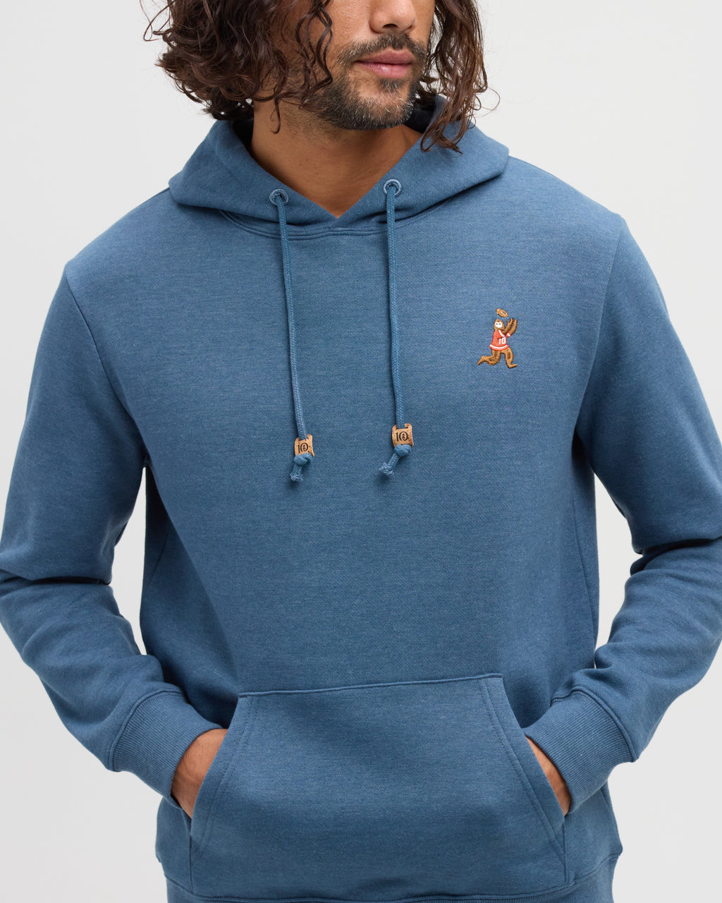 Tentree Sasquatch Hoodie Blue Horizon Heather Football - front