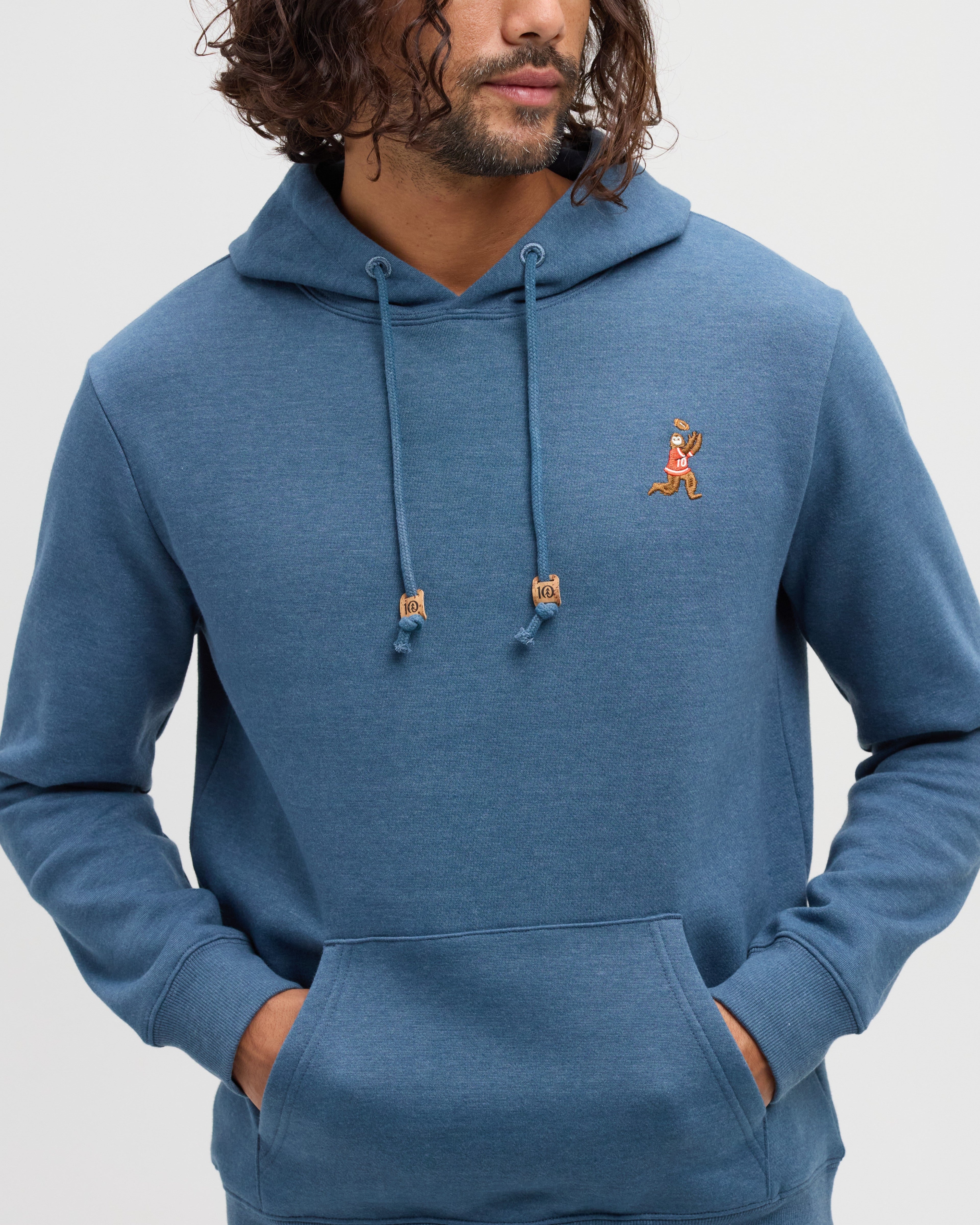 Tentree Sasquatch Hoodie Blue Horizon Heather Football - front