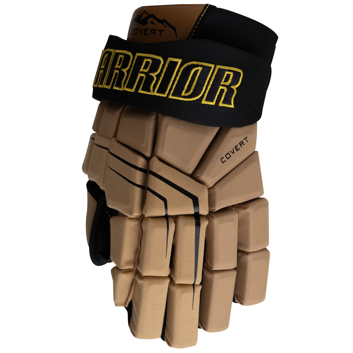 Warrior Senior Covert QR7 Team Hockey Gloves - Cabin Fever - TAN, angled view