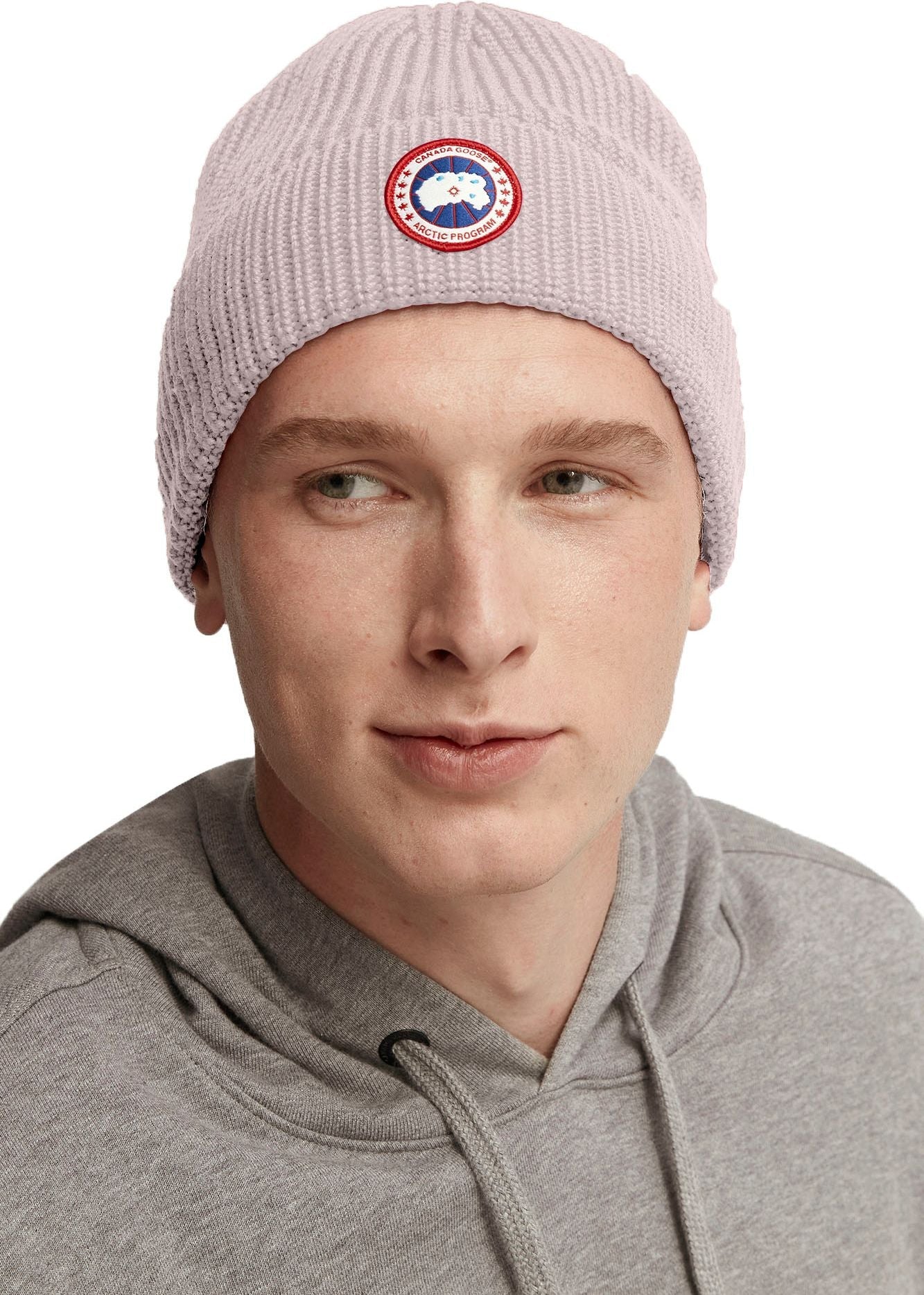 Canada Goose Arctic Disc Rib Toque in Lucent Rose, worn