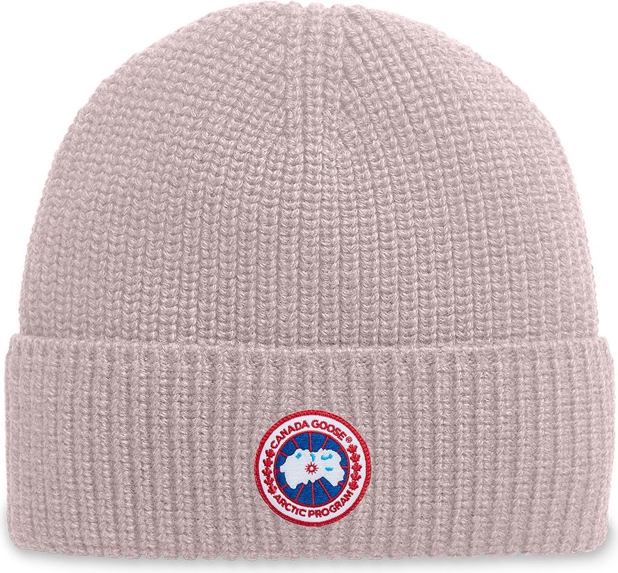 Canada Goose Arctic Disc Rib Toque in Lucent Rose, flat lay