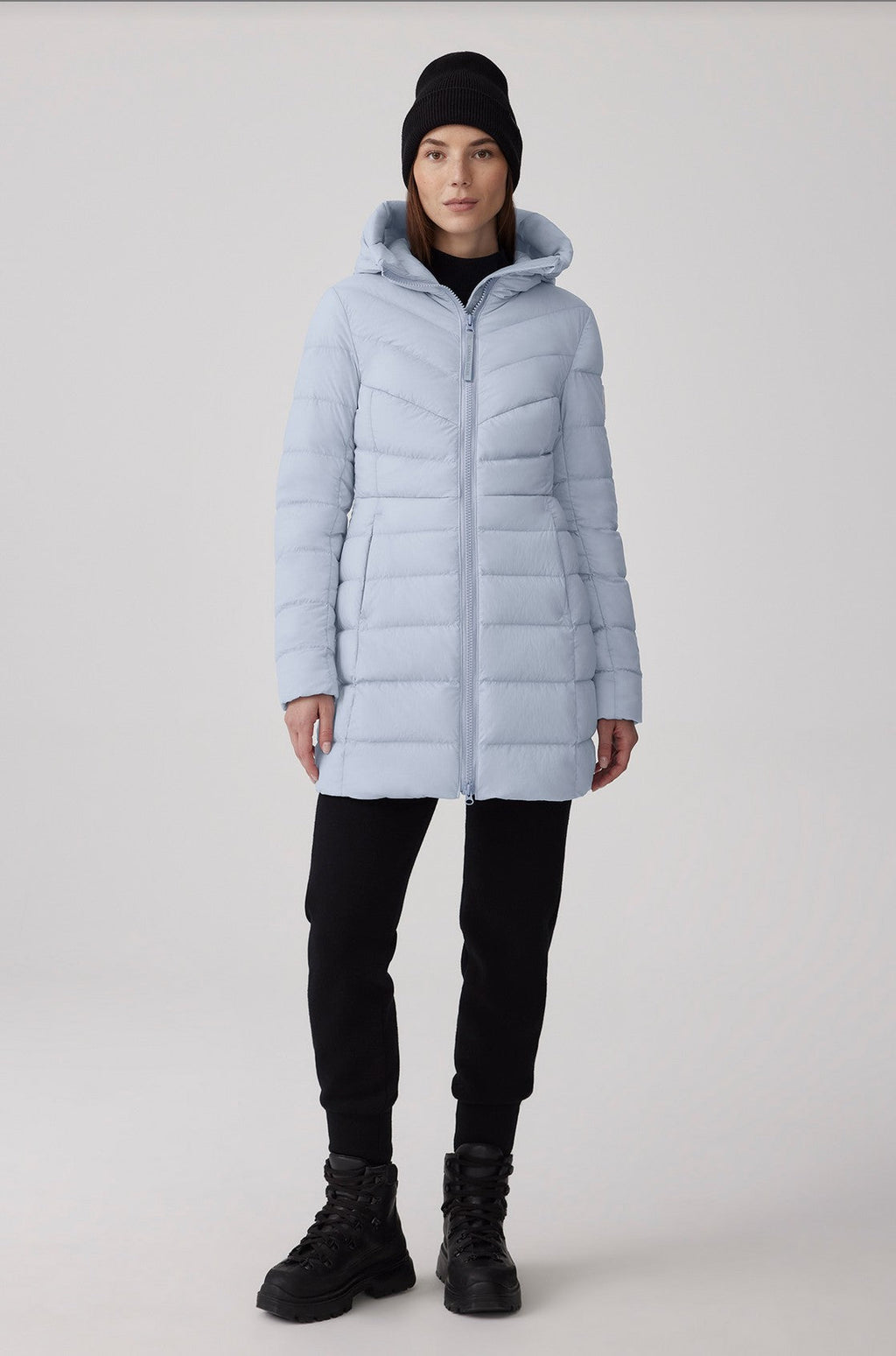 Canada Goose Clair Coat - Dawn Blue - full length on model